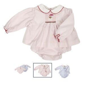 Petit Ami Pink Smocked Santa Diaper Cover Set